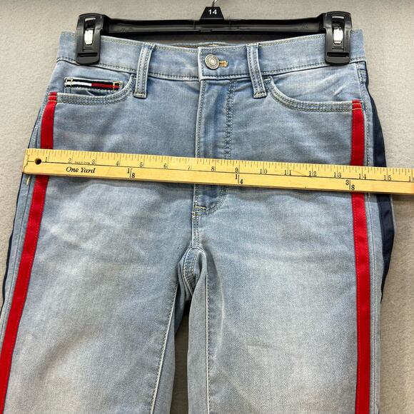 Tommy Jeans Women's 0/25 Light Blue Red Blue Tuxedo Stripes 90s Preppy Jeggings - Picture 3 of 15
